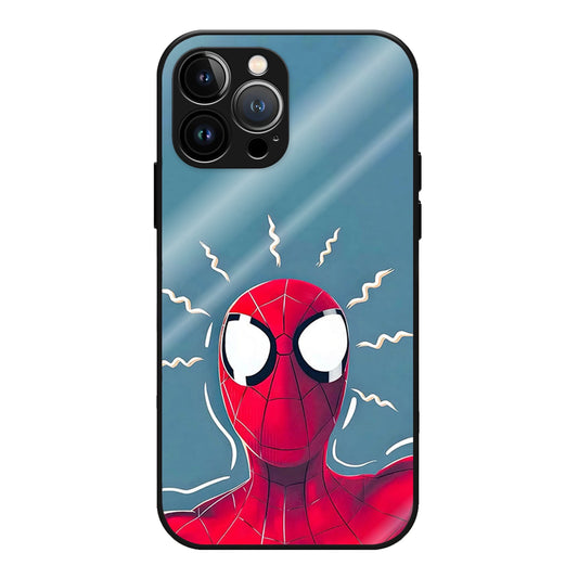 SpiderTingle Edition Glass Case - Spider-Man's masked face with spider-sense lines buzzing around it, set on a cool blue background.
